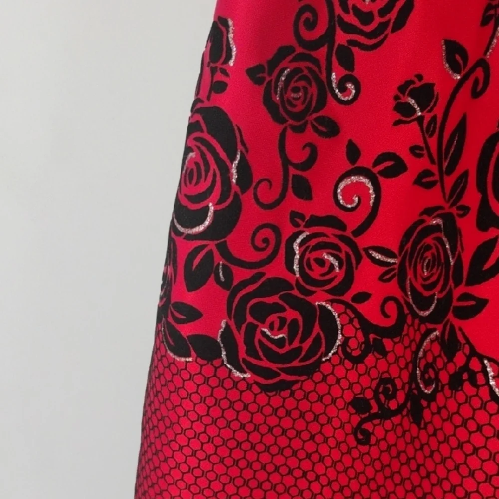 Knitworks Red Black Velvet Floral Detail Holiday Sleeveless Formal Dress Size 16